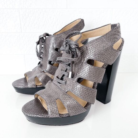 Coach Womens Moreen Metallic Pewter Leather Slingback High Heels Brown Size 7 - Picture 1 of 8